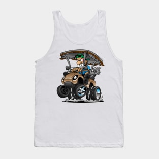 Funny Golf Cart Hotrod Golf Car Popping a Wheelie Cartoon Tank Top